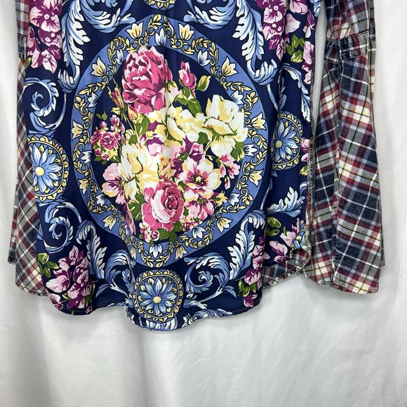 ARATTA Silent Journey Womens Plaid Flannel Button Down Shirt M Boho Western Bell - Picture 6 of 13